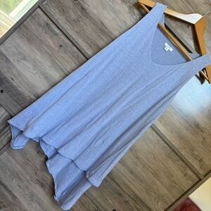 Pure Jill 55% Linen Periwinkle Top Flowy Sleeveless Blouse Asymmetrical womens L